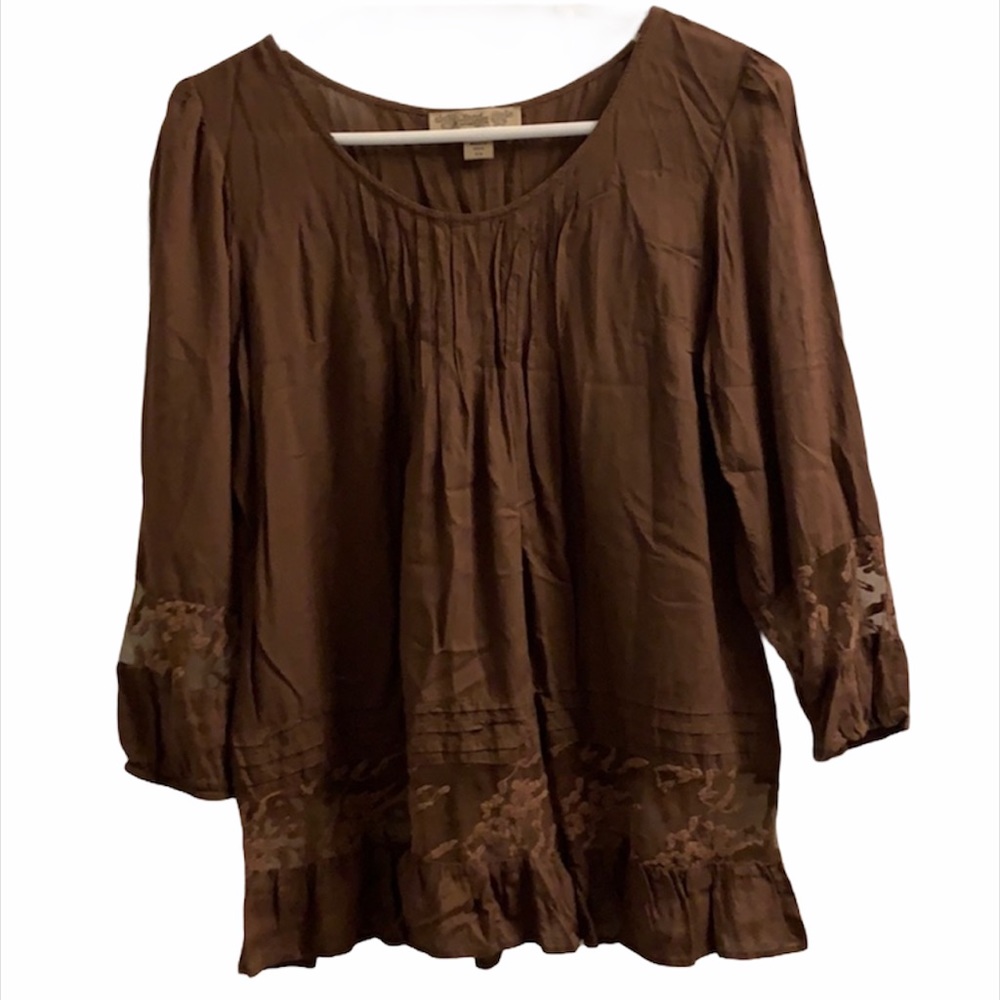 Vintage America brown boho lace top extra small